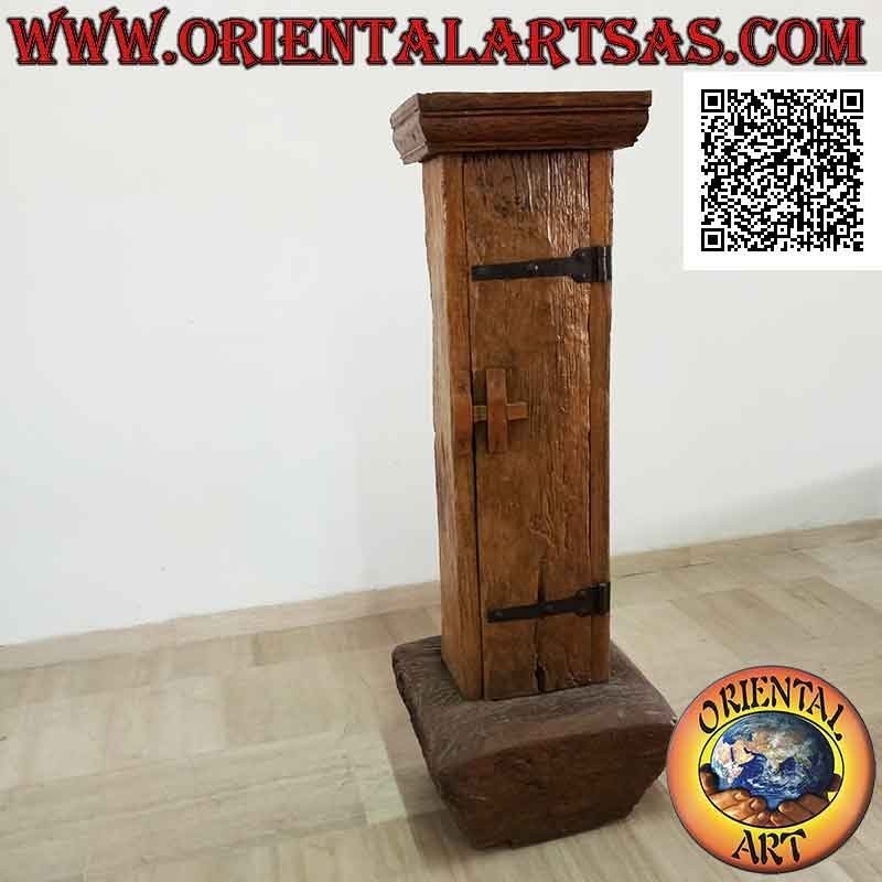 Cabinet primitif avec compartiment secret en bois de teck antique recyclé d'un mortier et d'un canoë
