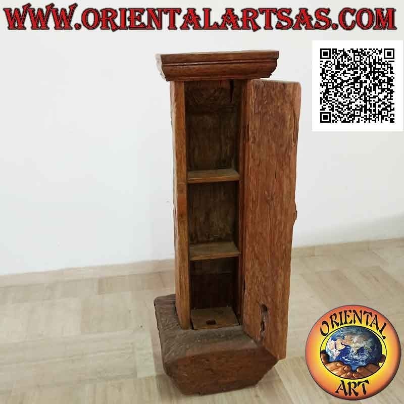 Armario primitivo con compartimento secreto en madera de teca antigua reciclada de un mortero y una canoa