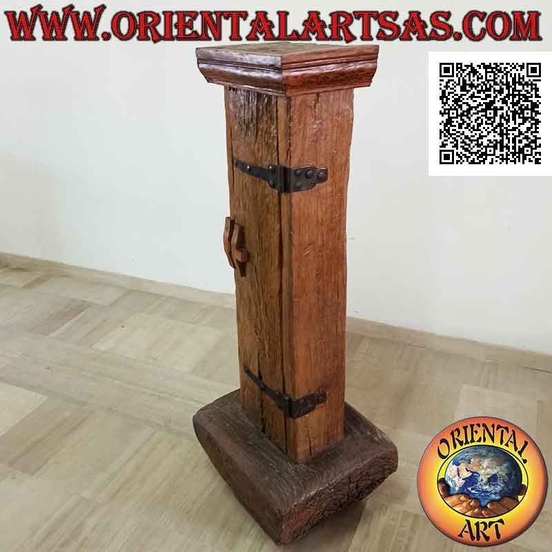 Primitive cabinet with secret compartment in antique teak wood recycled from a mortar and a canoe