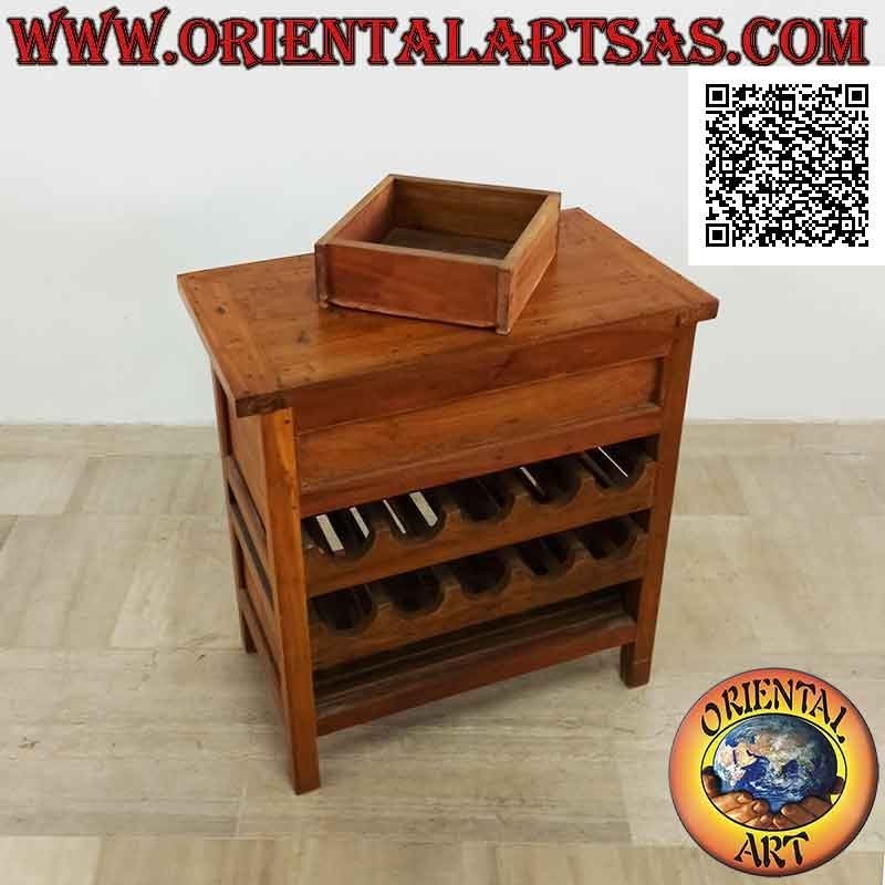 Armario con doble portabotellas y cajón (decoración floral tallada) en madera de teca