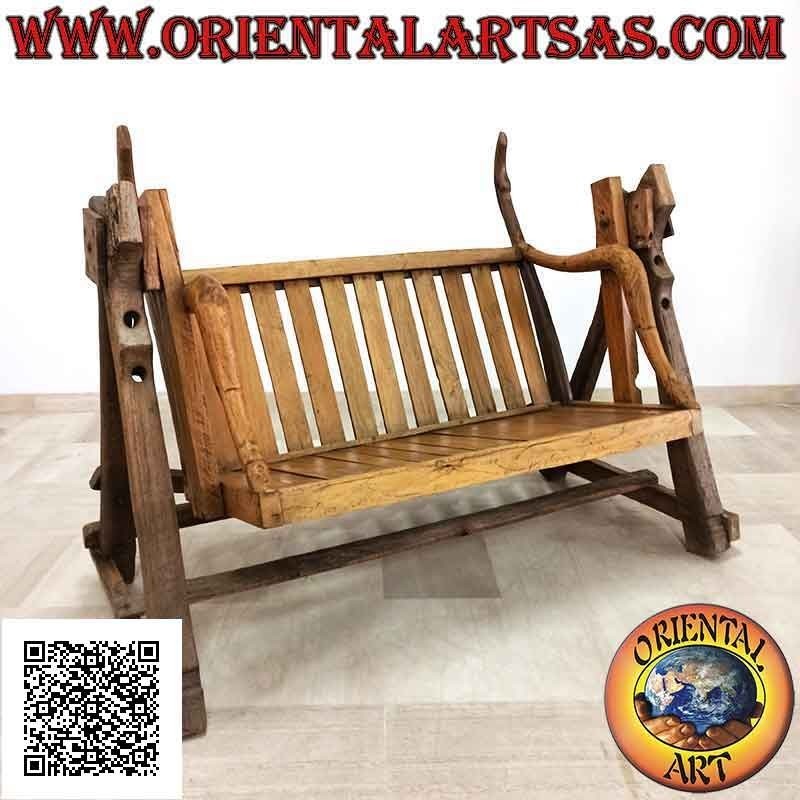 Garden swing in antique solid teak wood (recycled agricultural vehicles)