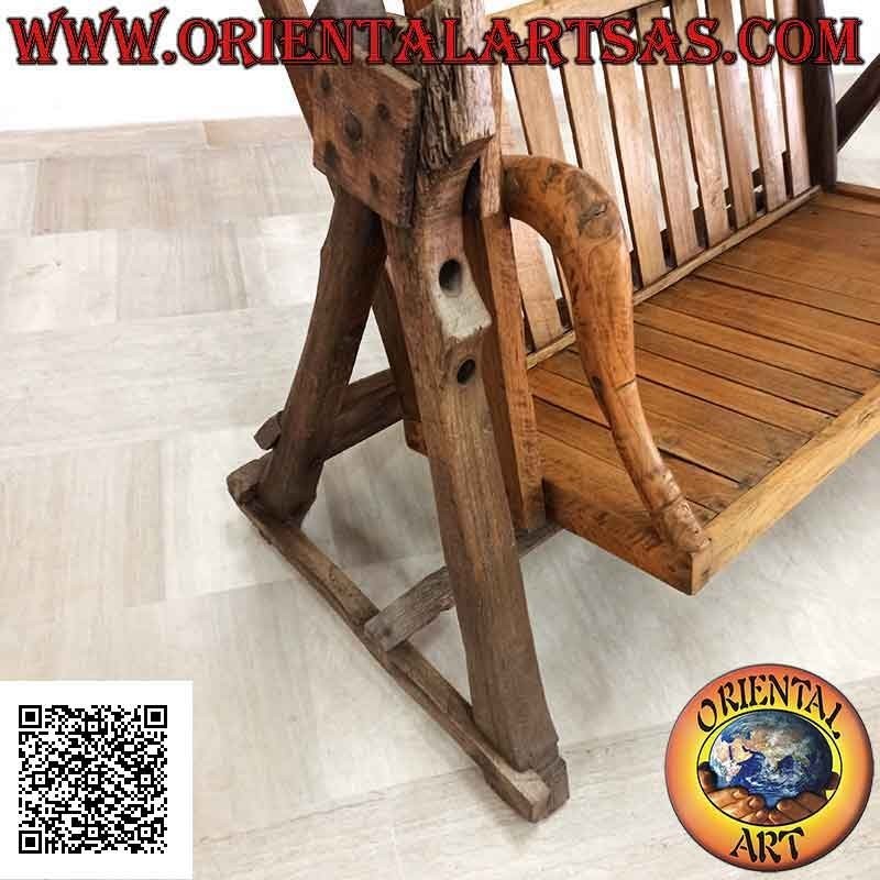 Garden swing in antique solid teak wood (recycled agricultural vehicles)