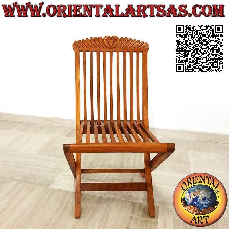 Sedia pieghevole con decoro imperiale intagliato in legno di teak