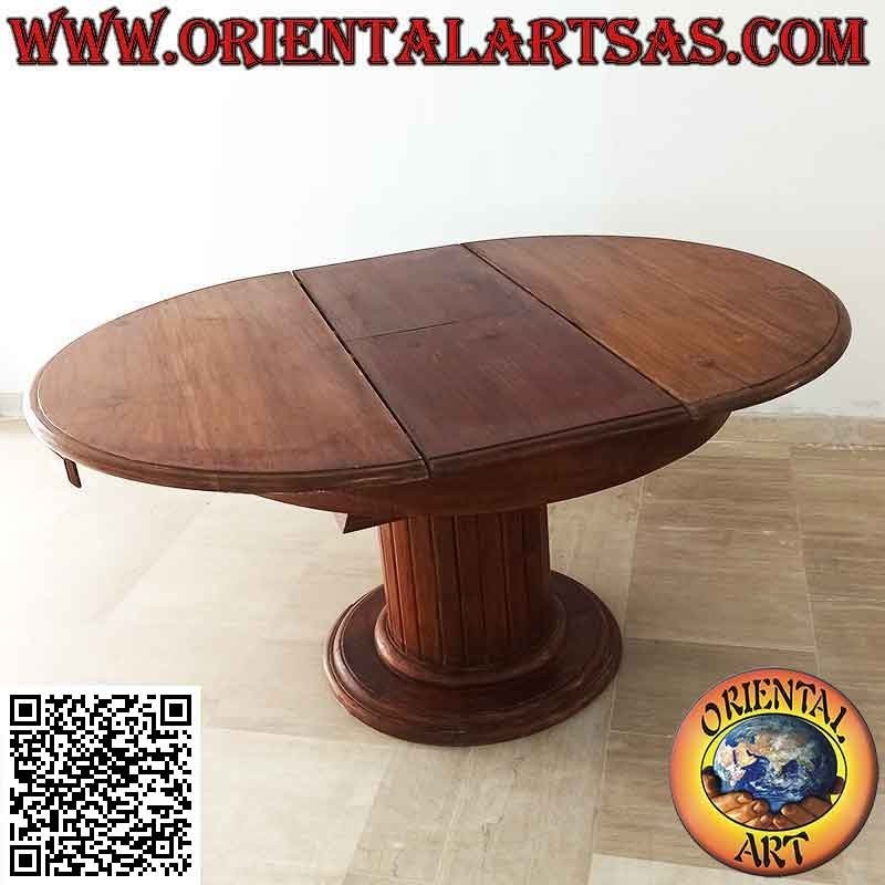 Tavolo tondo allungabile su piede unico a doghe in legno di teak (110 cm Ø)