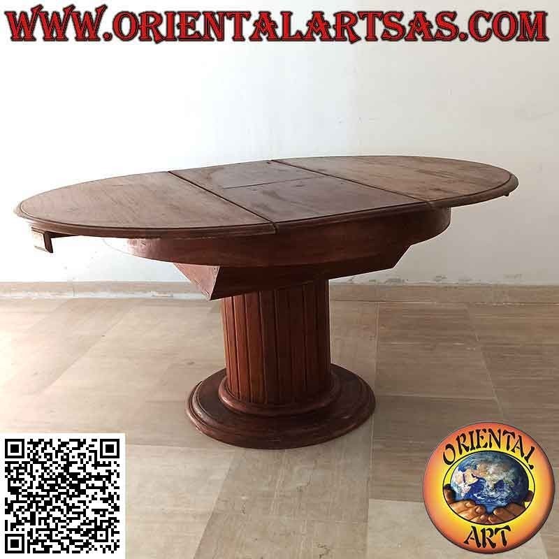 Tavolo tondo allungabile su piede unico a doghe in legno di teak (110 cm Ø)