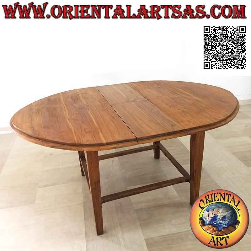 Tavolo ovale allungabile a quattro piedi congiunti in legno di teak (130 x 148 cm)