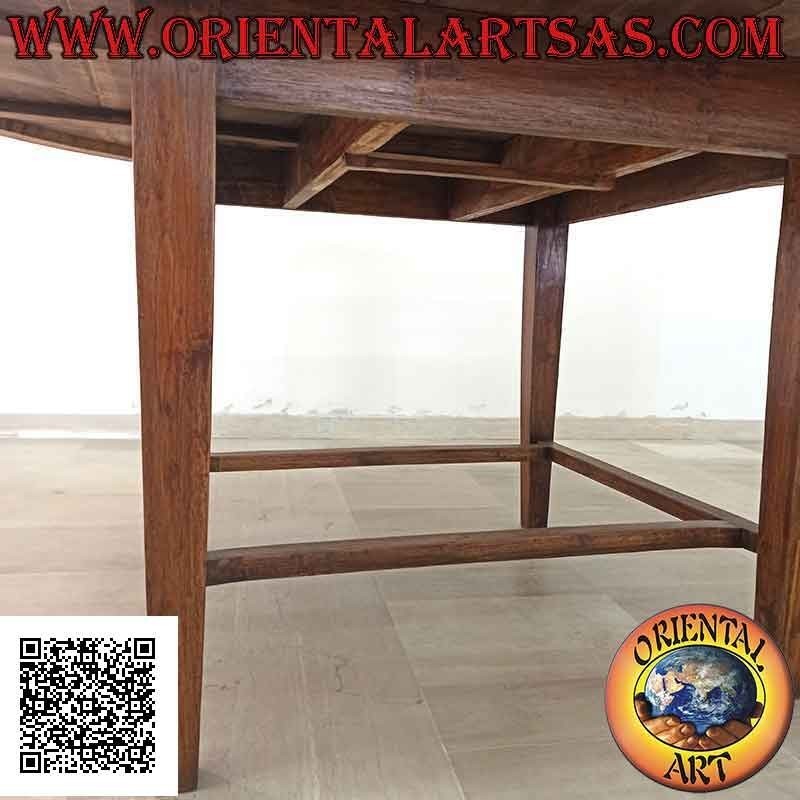 Extendable oval table with four joined legs in teak wood (130 x 148 cm)