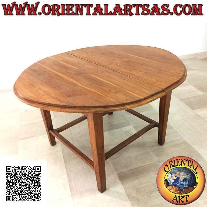 Ausziehbarer ovaler Tisch mit vier verbundenen Beinen aus Teakholz (130 x 148 cm)