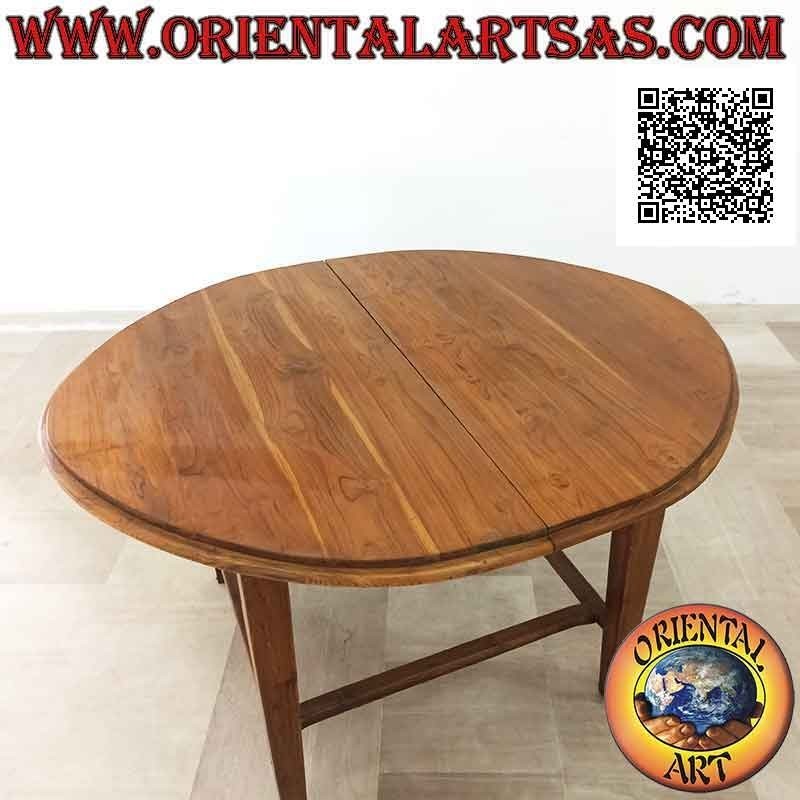 Tavolo ovale allungabile a quattro piedi congiunti in legno di teak (130 x 148 cm)