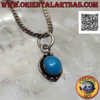 Pendentif en argent avec cabochon rond en pâte turquoise et une paire de boules dessus et dessous