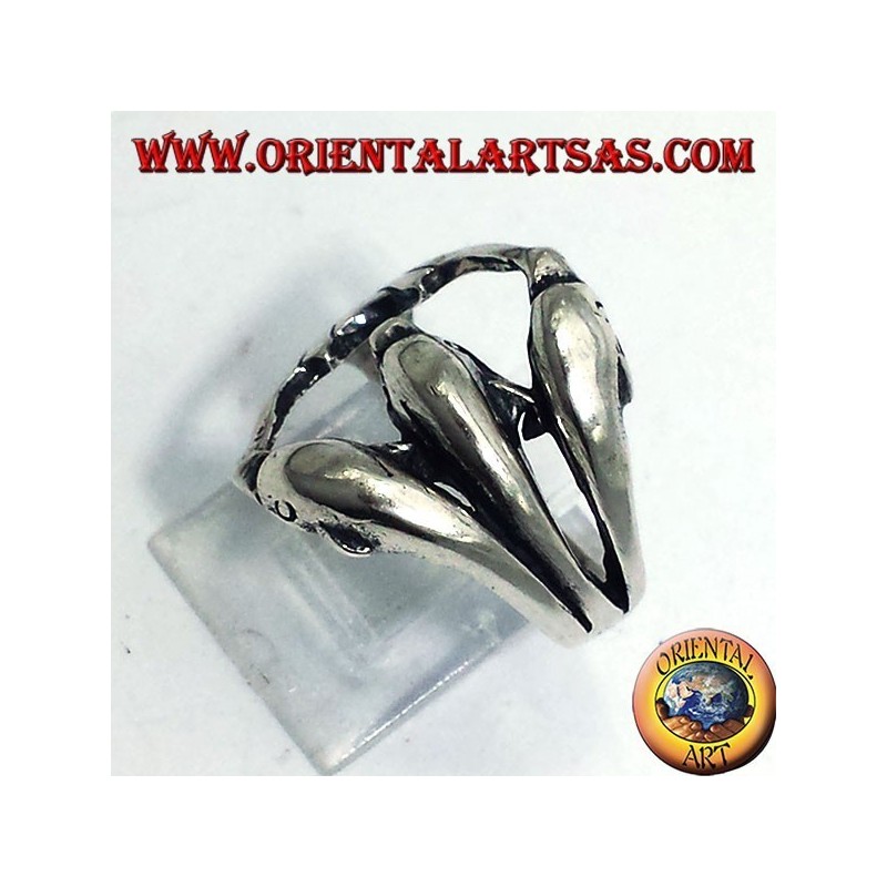 anello in argento, tre delfini