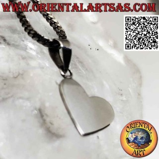 Silver pendant, flat smooth heart hooked by a lobe