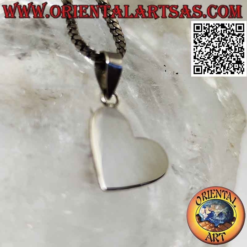 Pendentif en argent, coeur plat lisse accroché par un lobe