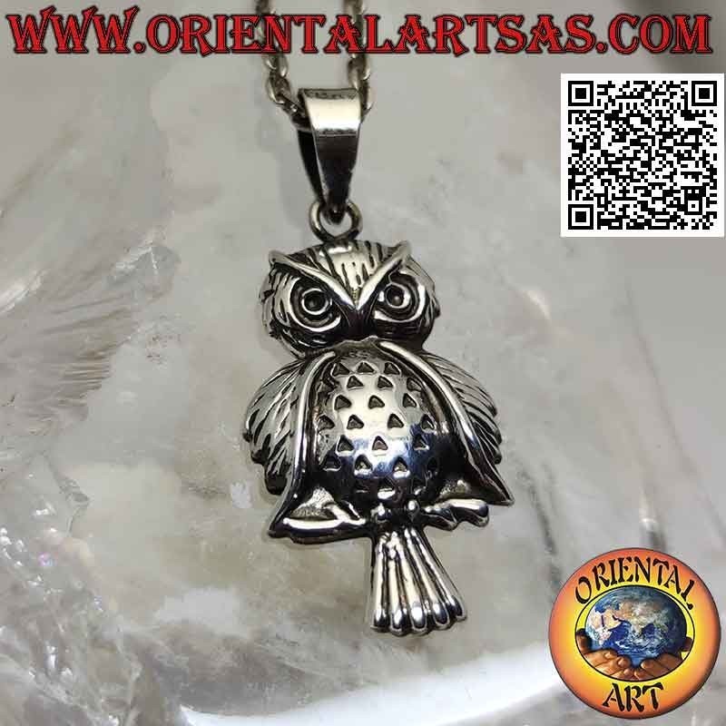 Pendentif en argent, le hibou sur la branche avant (grand)