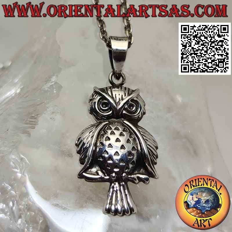 Colgante de plata, el búho en la rama delantera (grande)