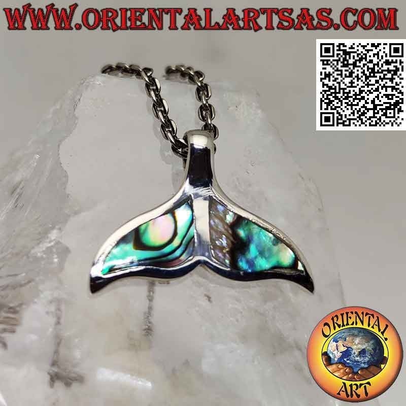 Pendentif queue de baleine plate en argent avec coquillage paua