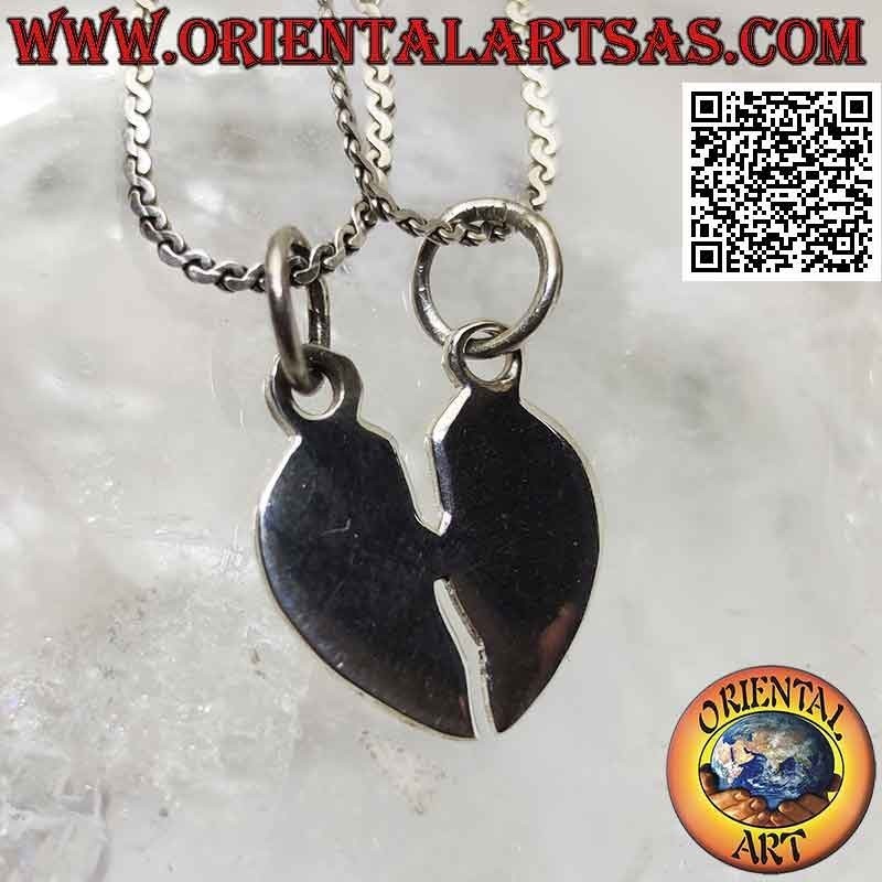 Pendentif double en argent, plat "sweet half" coeur brisé lisse