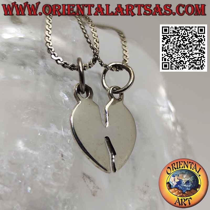 Double silver pendant, flat "sweet half" smooth broken heart