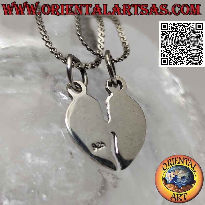 Pendentif double en argent, plat "sweet half" coeur brisé lisse