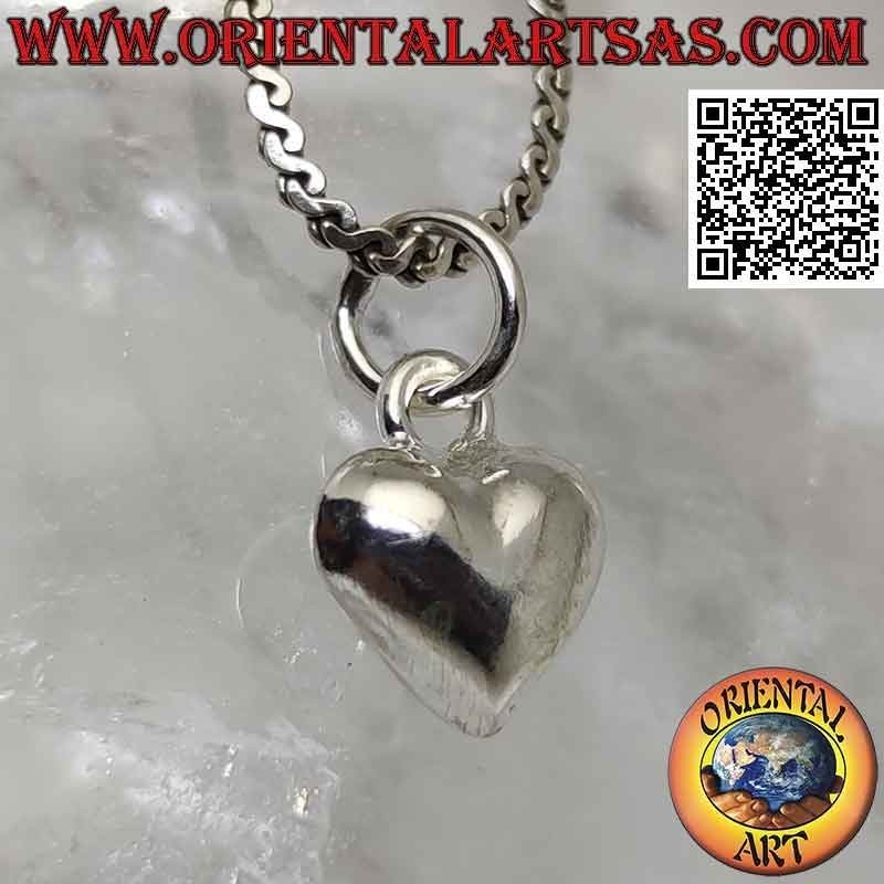 Colgante de plata, corazón pequeño redondeado liso (gancho fino)