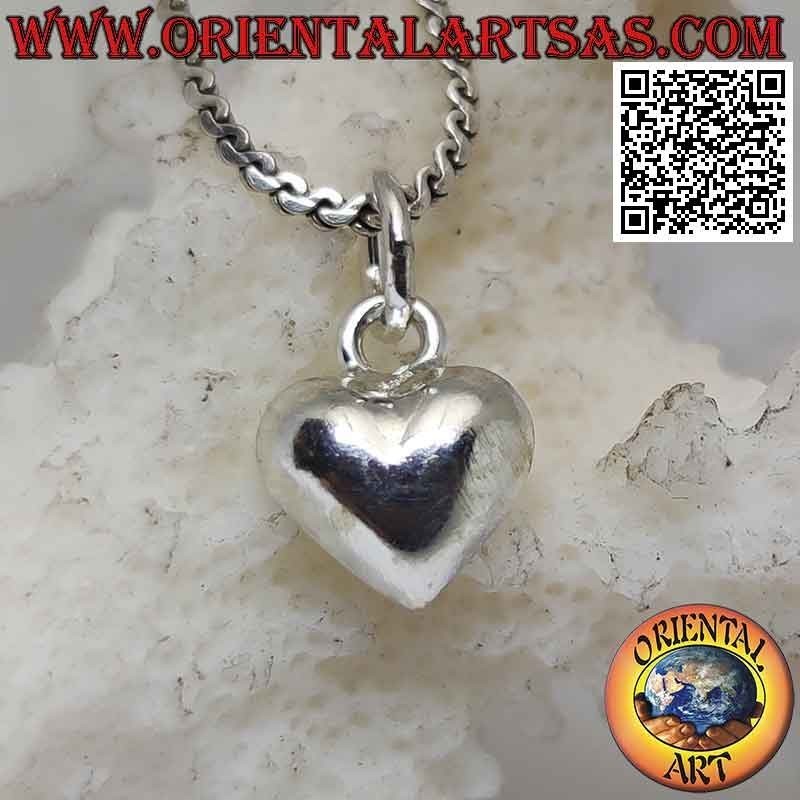 Ciondolo in argento, cuore liscio bombato piccolo (gancio fine)