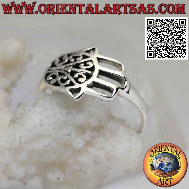 Bague en argent avec main horizontale perforée de Fatima