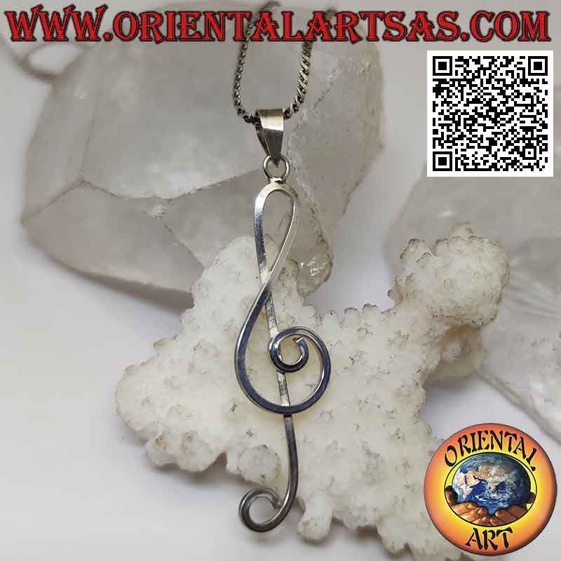Silver pendant, treble clef or elongated g clef