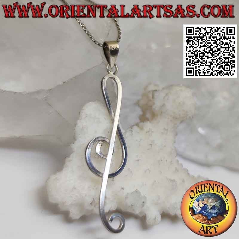 Silver pendant, treble clef or elongated g clef