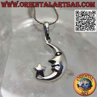 Silver pendant, crescent with star at the tip