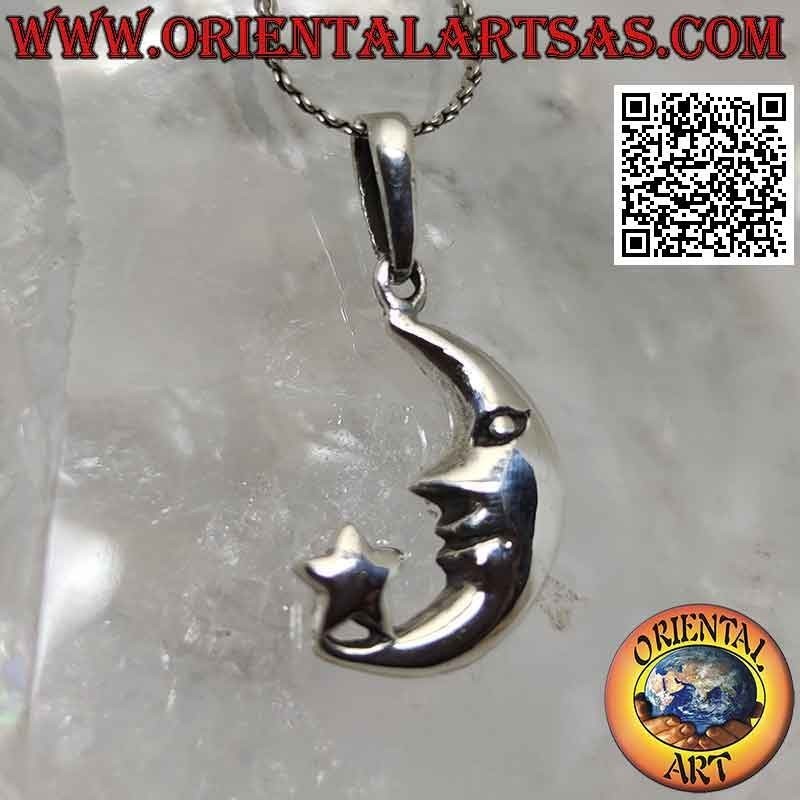 Silver pendant, crescent with star at the tip