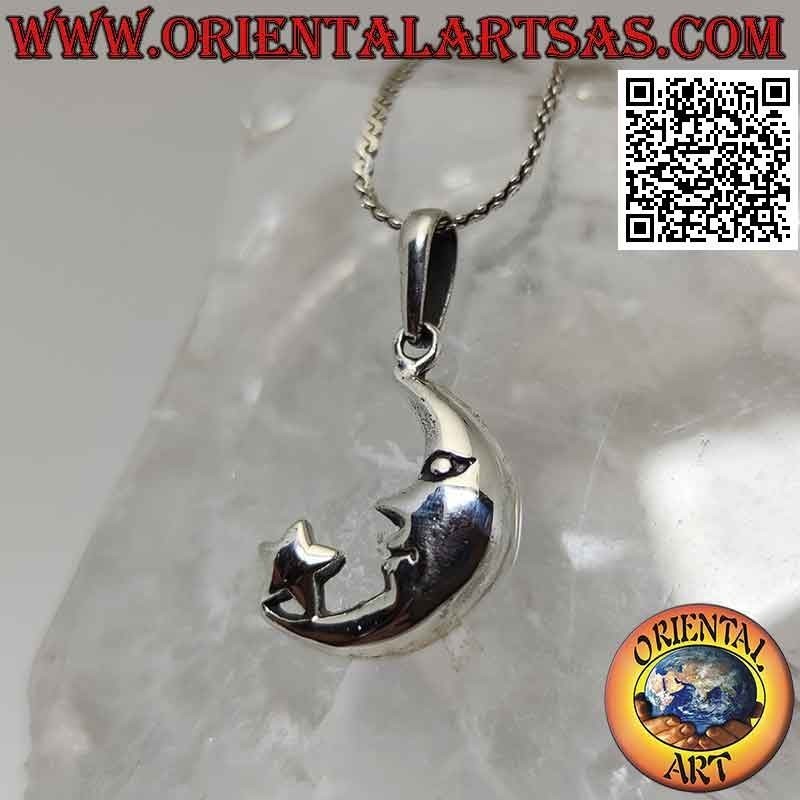 Colgante de plata, media luna con estrella en la punta