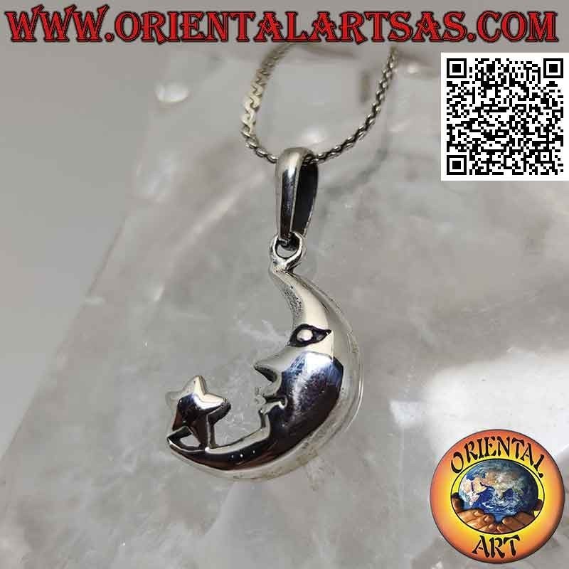 Pendentif en argent, croissant avec étoile à la pointe