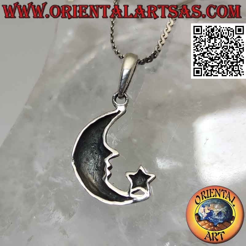 Colgante de plata, media luna con estrella en la punta