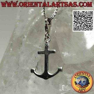 Colgante de plata, ancla plana lisa con mosquetón