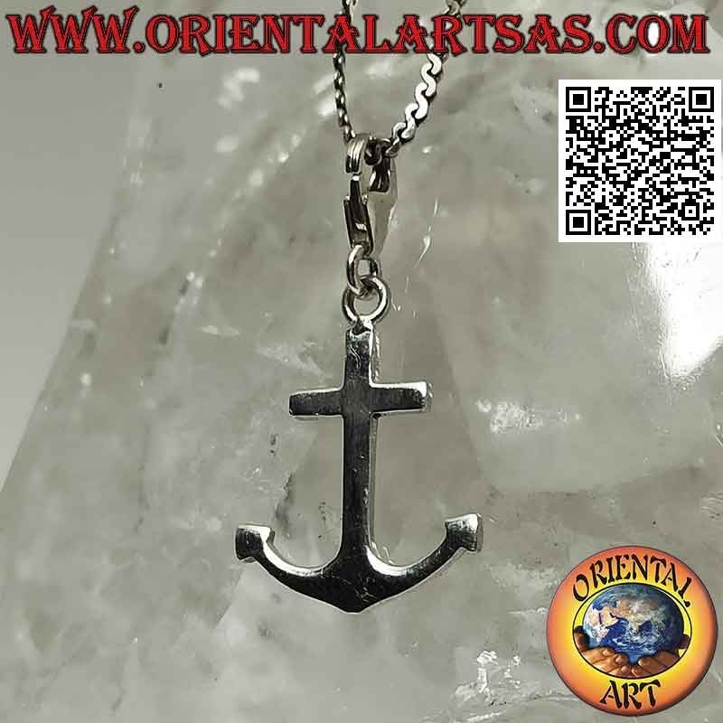 Pendentif en argent, ancre plate lisse avec mousqueton