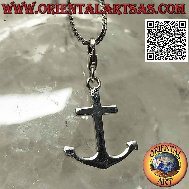 Pendentif en argent, ancre plate lisse avec mousqueton