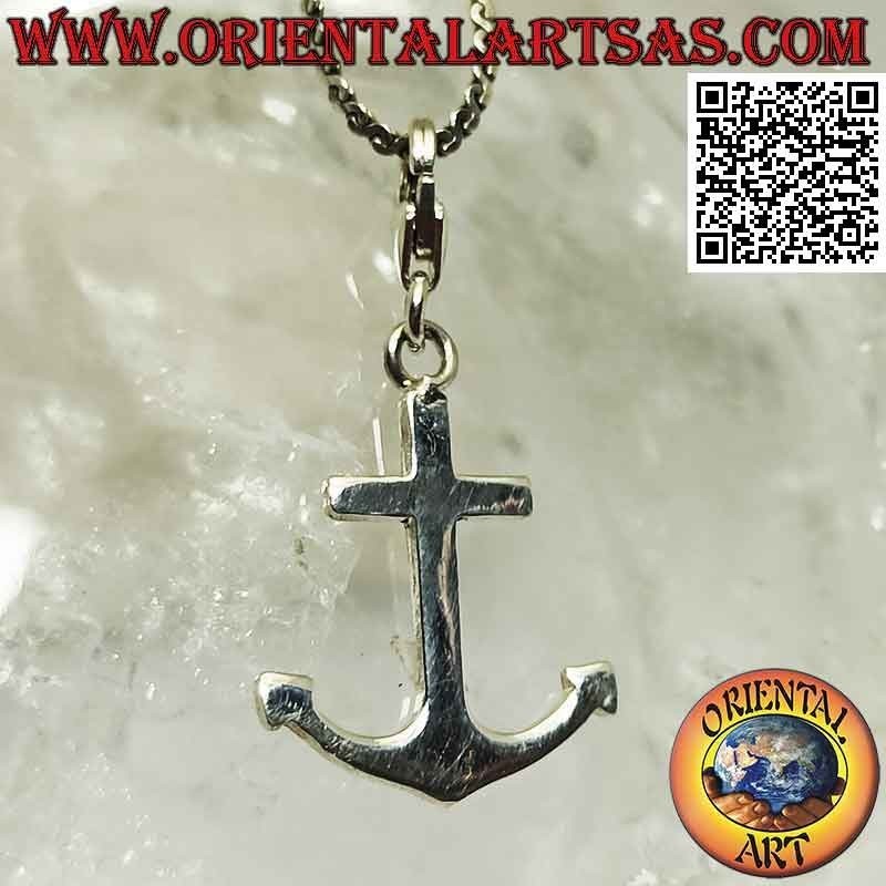 Colgante de plata, ancla plana lisa con mosquetón