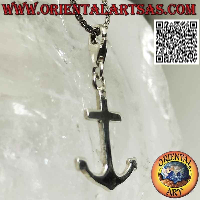 Colgante de plata, ancla plana lisa con mosquetón