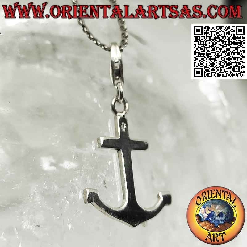 Silver pendant, smooth flat anchor with snap hook