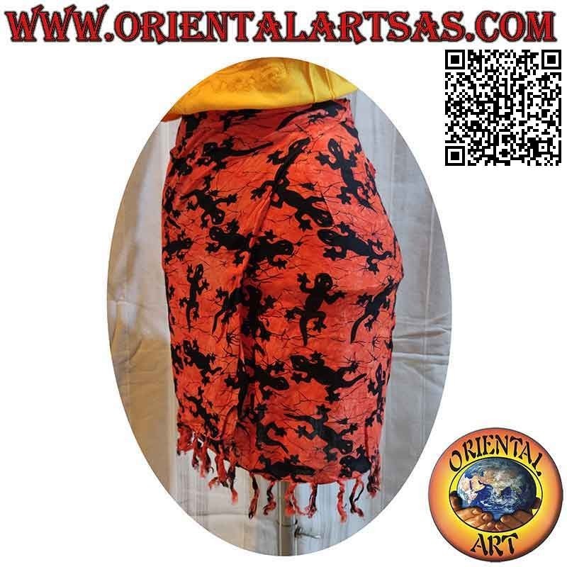 Mini skirt pareo cover-up with lizards (with fringes)