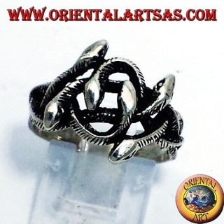 Bague en argent, noeud de six serpents