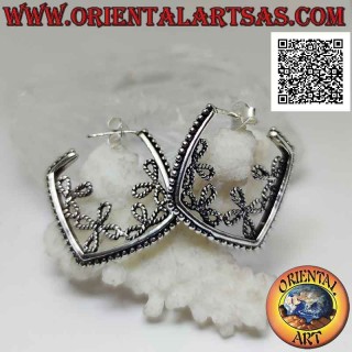 Boucles d'oreilles cercle carré en argent avec boules et cercles intérieurs (fermoir papillon)