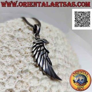 Silver pendant, angel wing with raised wings and engraved eye on top