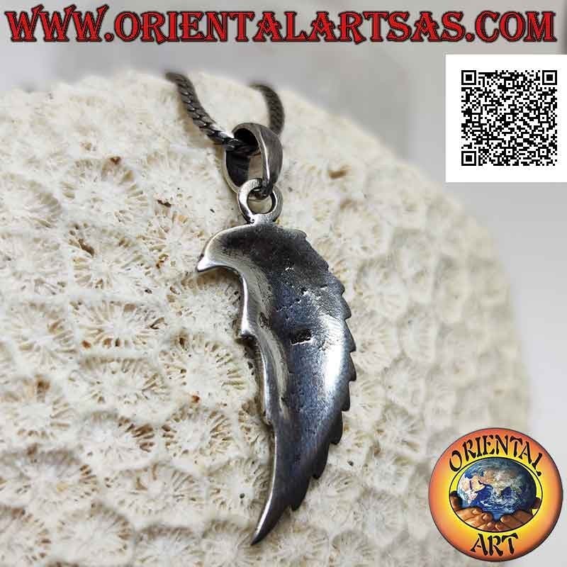 Silver pendant, angel wing with raised wings and engraved eye on top
