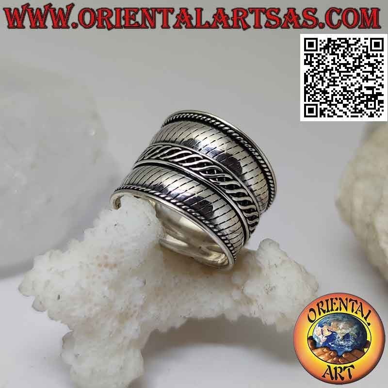 Breiter Bandring in Silber mit Querstreifen, Bali