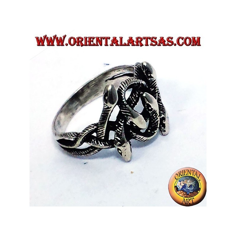 Bague en argent, noeud de six serpents