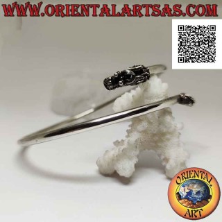 Bracciale rigido in argento 925‰ da avambraccio tubolare liscio con testa e coda di drago