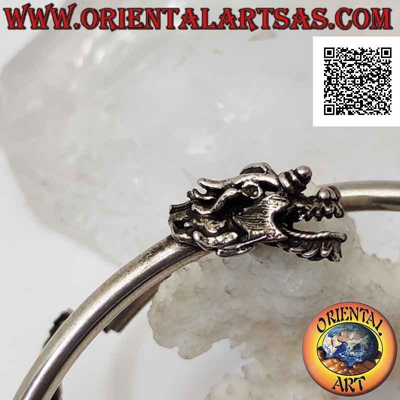 Pulsera rígida en plata 925 ‰ de antebrazo tubular liso con cabeza y cola de dragón