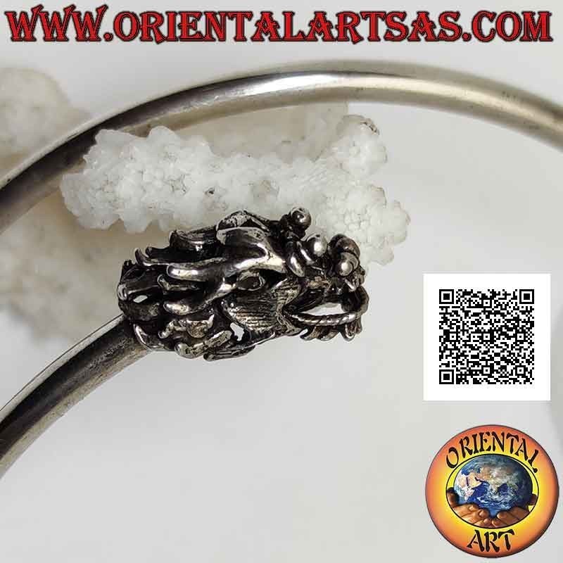 Bracciale rigido in argento 925‰ da avambraccio tubolare liscio con testa e coda di drago