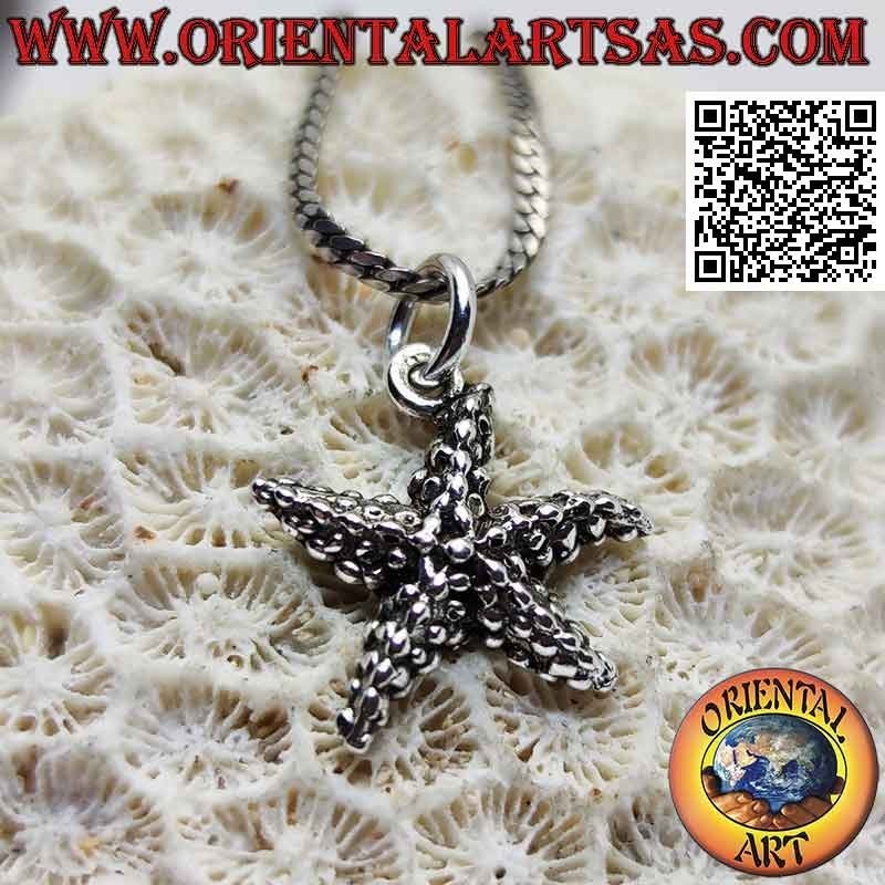 Colgante de plata, estrella de mar "Asteroidea" con pedicelos en relieve